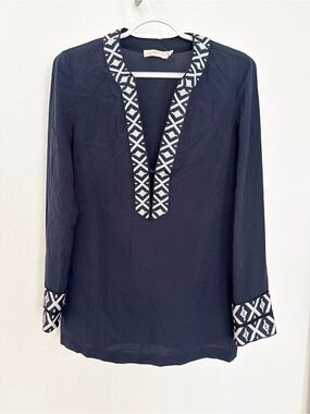 Tory Burch Black Tunic with White Geometric Trim
